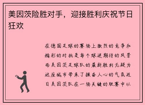 美因茨险胜对手，迎接胜利庆祝节日狂欢