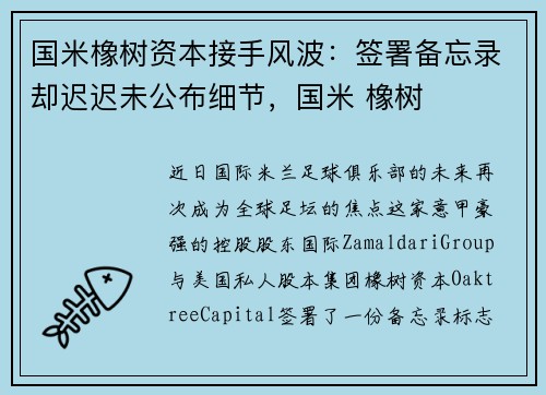 国米橡树资本接手风波：签署备忘录却迟迟未公布细节，国米 橡树