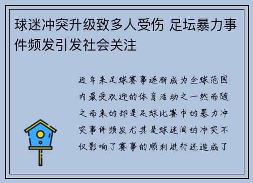 球迷冲突升级致多人受伤 足坛暴力事件频发引发社会关注