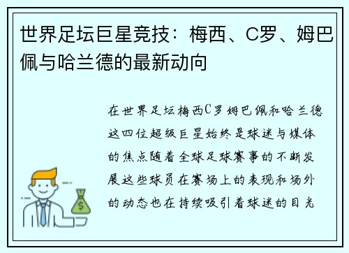 世界足坛巨星竞技：梅西、C罗、姆巴佩与哈兰德的最新动向