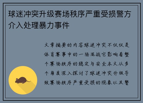 球迷冲突升级赛场秩序严重受损警方介入处理暴力事件